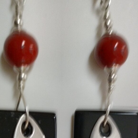 Handcrafted Rectangle Black Obsidian and Sterling Silver Earrings - Picture 3 of 6